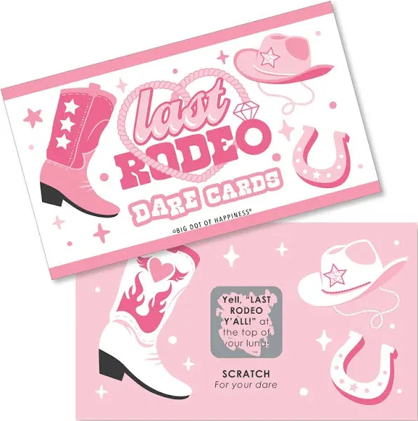 Big Dot of Happiness Last Rodeo - Pink Cowgirl Bachelorette Party Game Scratch Off Dare Cards - 22 Count