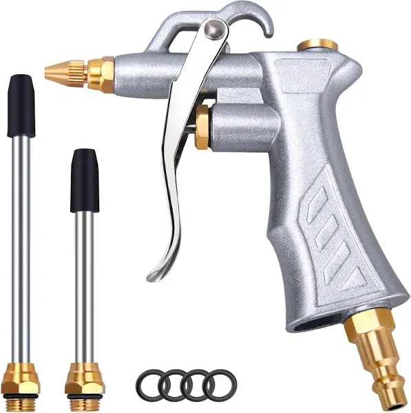 JASTIND Industrial Air Blow Gun with Brass Adjustable Air Nozzle, 8-14 Inch Extension with 2 Steel Air Flow Nozzle, High Volume Air Tool Dust Blower Gun for Air Compressor Attachments