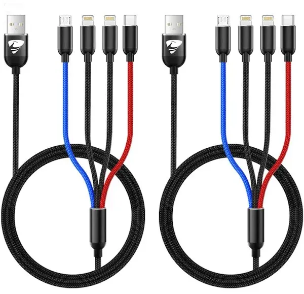 Aioneus Multi Charging Cable, 2Pack 3.5A Fast Multi Charger Cable 4 in 1 Multiple Nylon Braided USB Cable Universal Charging Cord for Type C Micro USB