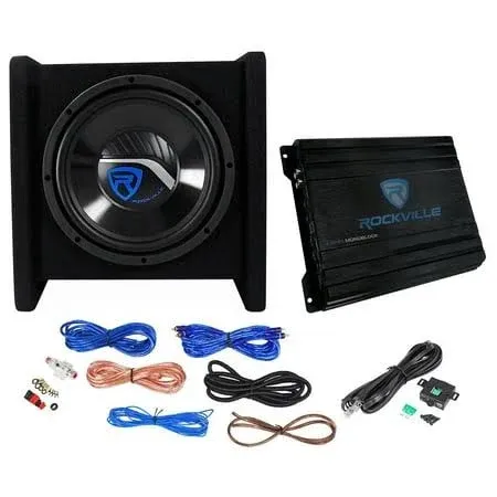 Rockville RV10.1D 500w 10&#034; Loaded Car Subwoofer Enclosure+Mono Amplifier+Amp Kit