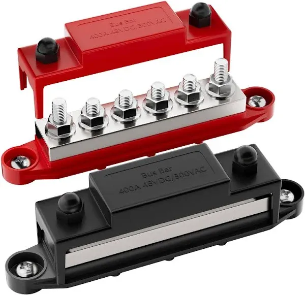 400A Bus Bar 12V Power Distribution Block 6 x 5/16" (M8) Terminal Studs 12 Volt Marine Bus Bar Positive and Negative for Boat Automotive Solar System