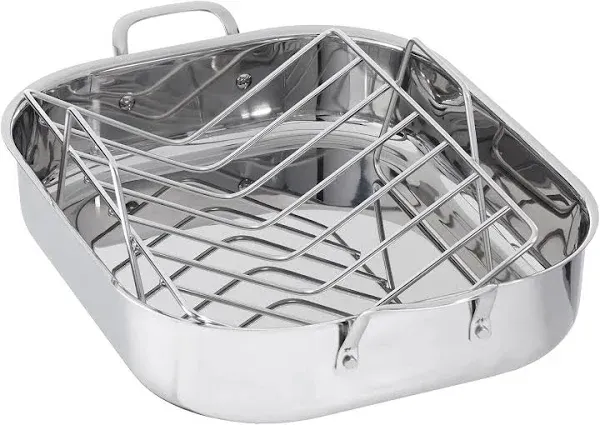  16.5 Inch Roasting Pan with Rack Stainless Steel Rectangular Turkey Roaster Pan