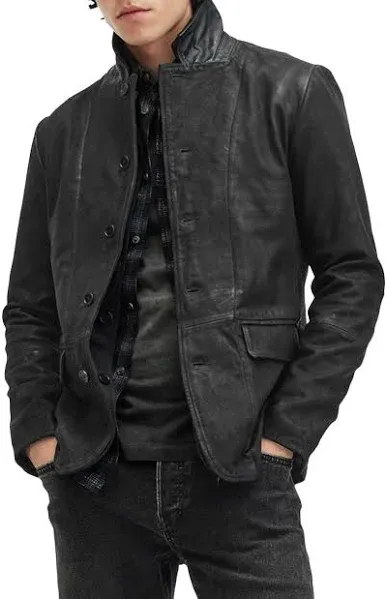 AllSaints Men's Survey Layered Leather Blazer