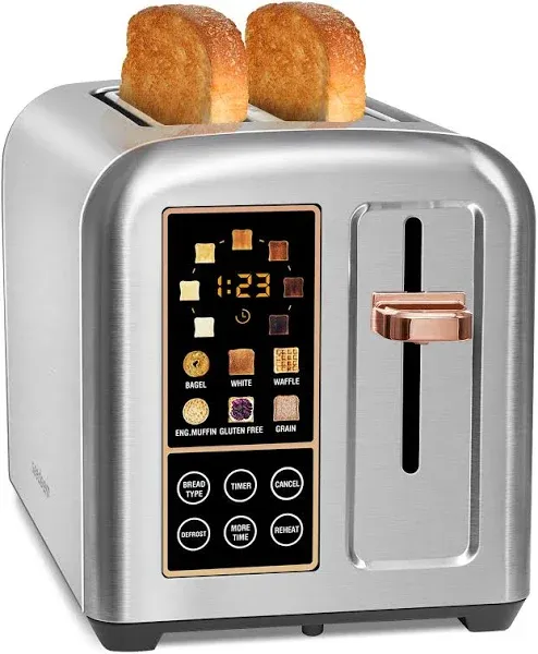 Toaster 2 Slice, Stainless Bread Toaster Touch LCD Display, 50% Faster Heating 