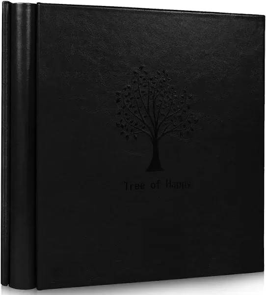 RECUTMS Photo Album 4x6 Pockets Holds 600 Photos Large Capacity for Baby Vacation Wedding Family Anniversary Memory Photo Album Slots with Tree Pattern Plain PU Leather Cover 5 Per Page (Black)