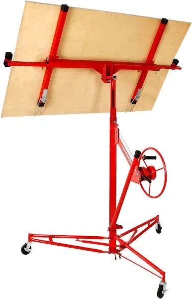 11 FT Drywall Rolling Lifter Panel Hoist Jack Lifter w/ Lockable Wheels Red