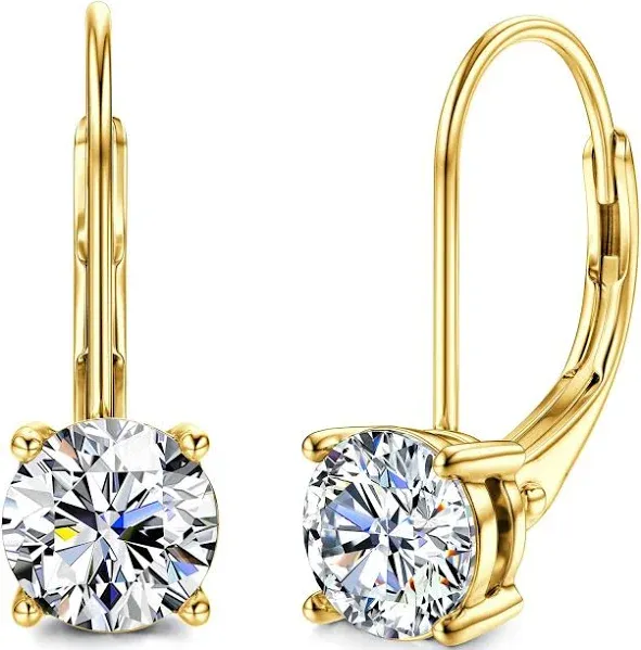 Moissanite Earrings,1.0ct-2.0ct D Color Brilliant Round Cut Lab Created Diamond Earrings 18K White Gold Plated Sterling Silver Dangle Earrings Moissanite Leverback Drop Earrings