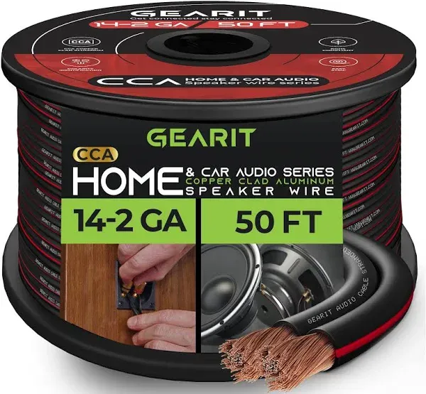 GearIT 14awg Speaker Wire, Pro Series 14 Gauge Speaker Wire Cable Great Use for Home Theater Speakers and Car Speakers