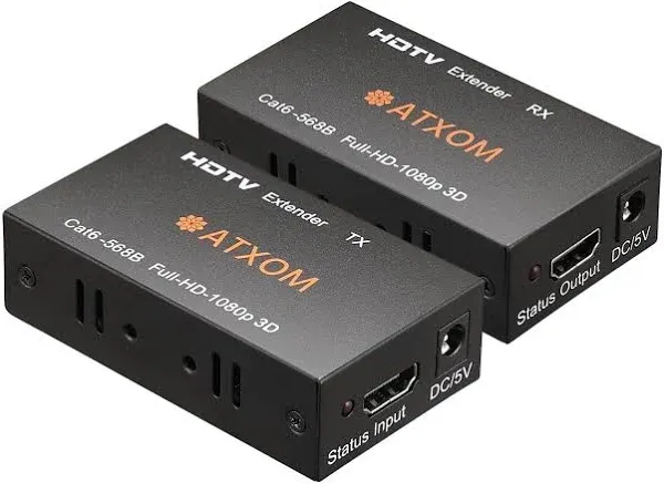 ATXOM HDMI Over Ethernet Extender Over Cat 5e/6/7 LAN Cable Up to 200Ft Full ...