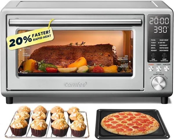 COMFEE' Toaster Oven Air Fryer Flashwave Ultra-Rapid Heat Technology, Convection Toaster Oven Countertop with Bake Broil Roast, 6 Slices Fits 12’’