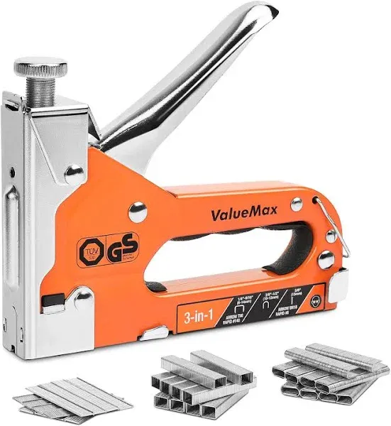 ValueMax Staple Gun, Heavy Duty 3-in-1 Manual Nail Gun with 3000 Staples, Uph...