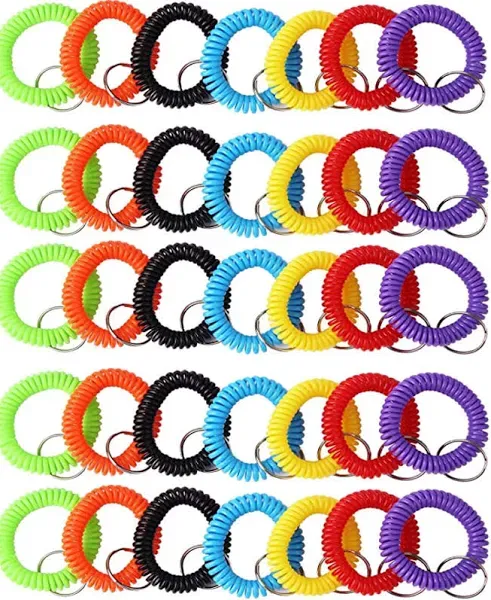 Arroyner 70pcs Colorful Stretchy Keychain Bracelet Spiral Wristband Keychain for Outdoor, Gym