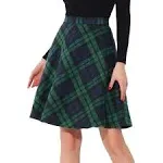 Allegra K Women's Plaids Elastic Waist Knee Length a Line Skirt