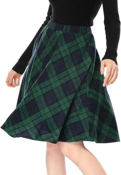 Allegra K Vintage Green Tartan Knee Length Skirt