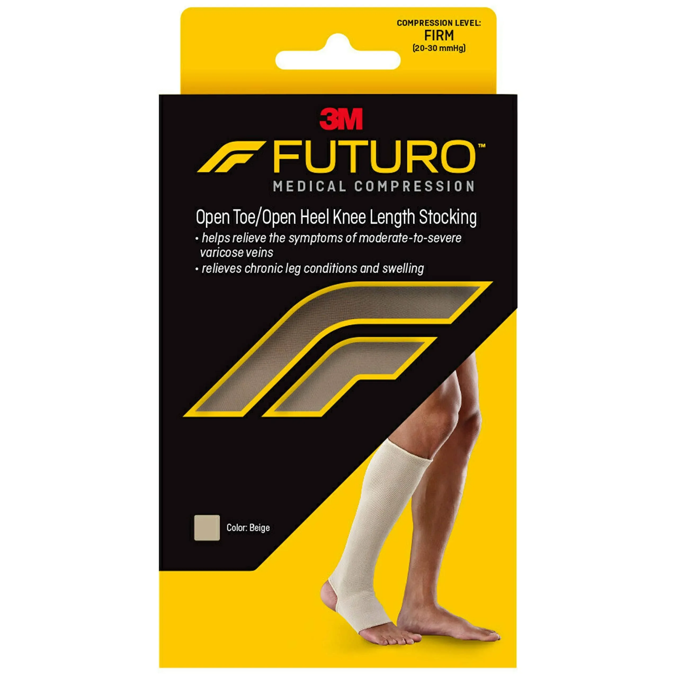 FUTURO Therapeutic Support Open Toe/Heel, Knee High, Firm Compression, Beige, Medium