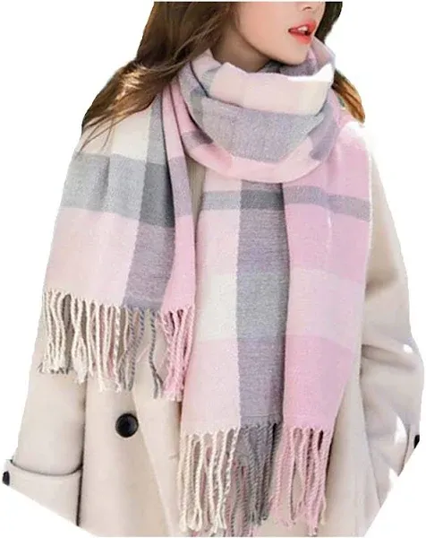 Wander Agio Women's Plaid Winter Knit Scarf