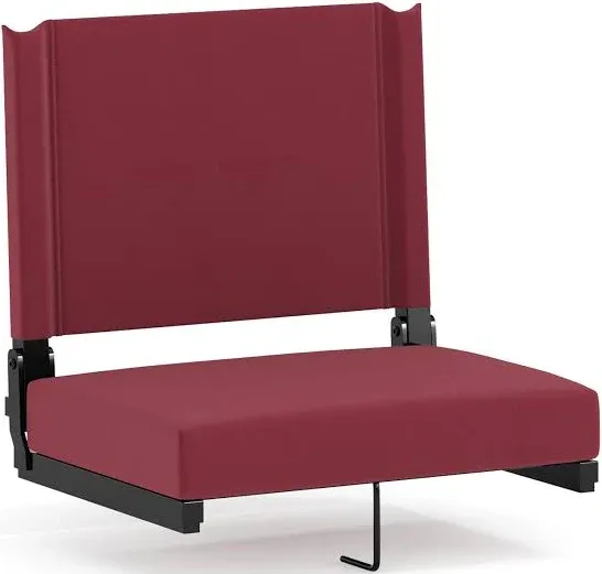 Foldable Stadium Chair with Thick Ultra-Padded Seat in Maroon and Bleacher Hook