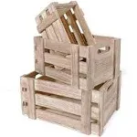 Natural Wood Crates for Storage - Set of 3: Decorative Unfinished Wooden Crates, Country Style Small Crates for Display, Rustic Farmhouse Shelf Décor, Nesting Solid Wood Crates