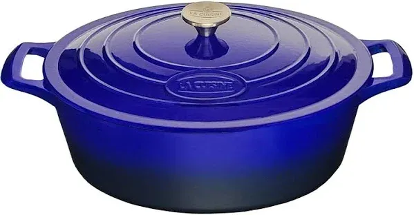 La Cuisine 6270 Enameled Cast Iron Covered Oval Dutch Oven Casserole Pot, 6.75 QT (6.5 Liter) / 13x9.8x6.3” (33x25x16 CM). Internal Cream White Enamel, Exterior 2 - tone Blue Enamel Coating Finish