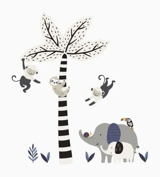 Jungle Party Monkey/Elephant/Tree Nursery Wall Decals/Stickers