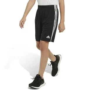 adidas Shorts Boys XS 7 Black 3 Stripe Pockets Elastic Waistband Drawcord Active