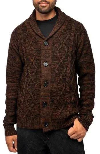 X-Ray Men's Shawl Collar Cable Knit Cardigan - Oatmeal