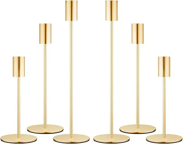 zeochyni French Taper Candle Holders Candlestick Holders, Decor Set of 6 Gold