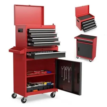 5-Drawer Rolling Tool Chest with Detachable Top, Tool Box, Liner, Universal Lockable Wheels