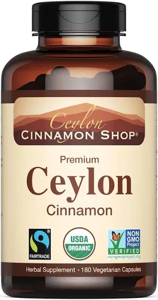 Ceylon Cinnamon Supplement Capsules - USDA Organic 180 Count