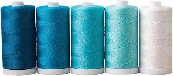 Connecting Threads 100% Cotton Thread Sets - 1200 Yard Spools (Set of 5 - Seaside)