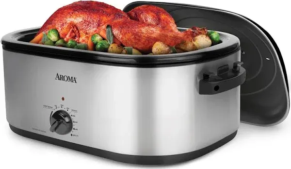 Aroma 22Qt. Roaster Oven with Self Basting Lid Stainless Steel