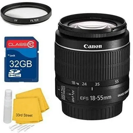 Canon 18-55mm IS STM + MACRO, UV-CPL-FLD Filter + Monopad - 64GB Accessory Kit