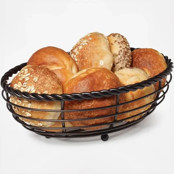 Basics by Mikasa Rope Metal Oval Bread Basket Black 11-Inch -