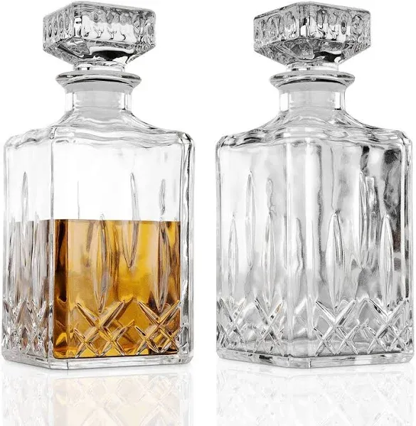 Glass Whiskey Decanter Set of 2, 800ml Liquor Decanter with Airtight Stopper for ...