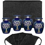 Tree of Life Blue Keepsake Urns for Human Ashes - Set of 4