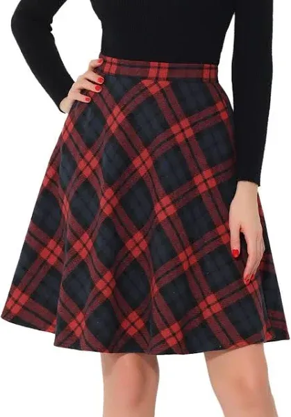 Allegra K Women's Halloween Plaids Vintage Tartan Elastic Waist Knee Length A-Line Skirt