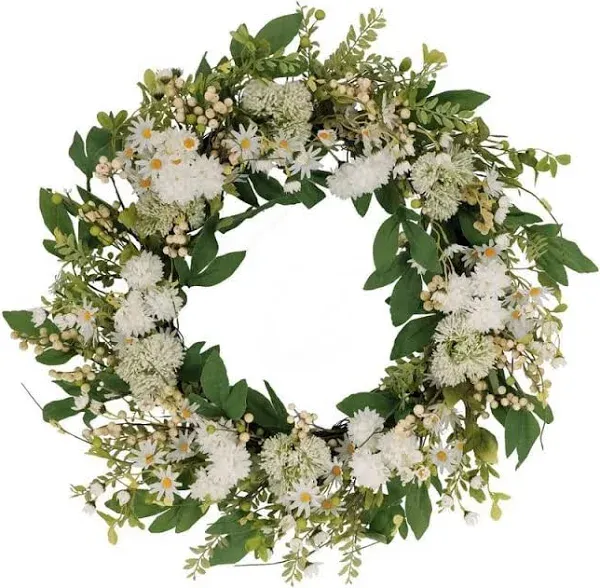 Puleo International Artificial Chrysanthemum and Daisy Floral Spring Wreath