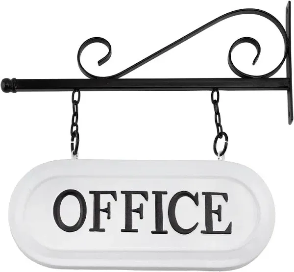 AuldHome Design Wall-Mounted Metal Office Sign; Farmhouse Enamelware 2-Sided Reception / Office Sign