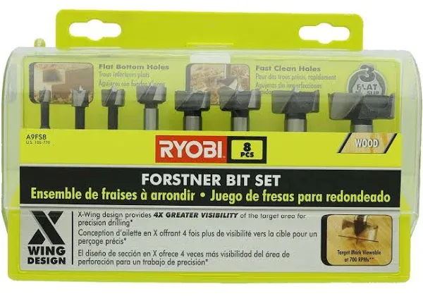 *BRAND NEW* - Ryobi 8pc Forstner Bit Set for Woodworking,  A9FS8R1 X-Wing