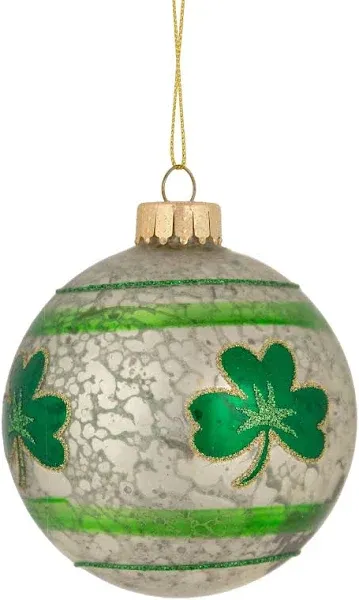 Northlight 3.5" Green and White Mercury Shamrock Glass Christmas Ornament