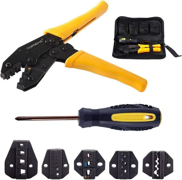 Ratchet Wire Crimping Tool Kit 5 Interchangeabl<wbr/>e Dies Set for Insulated Non-i...