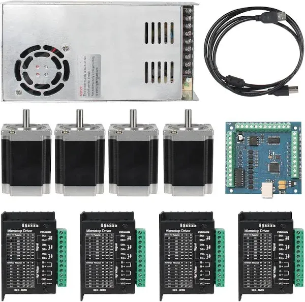 RATTMMOTOR 4 Axis CNC Controller Stepper Motor Kit, Nema23 Stepper Motor 270oz-in 3A Dual Shaft 23HS8430B, TB6600 Stepper Motor Driver, CNC Motion Control Board Mach3 USB Card, 24V Power Supply