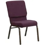 Flash Furniture Hercules Series 18.5''W Stacking Church Chair in Plum Fabric - Gold Vein Frame