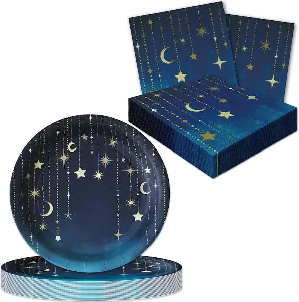 Starry Night Party for 48 Jumbo Set includes 48 XL 10” Plates and 48 Luncheon...