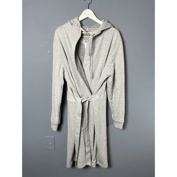 NWT DUDE ROBE Mens Size S/M Gray Belted Luxury Hooded Robe Bathrobe