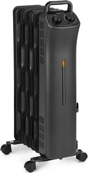 Portable Radiator Heater with 7 Wavy Fins, Manual Control, Black, 1500W