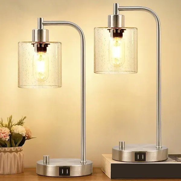 【 Upgrade 】 A set of 2 industrial desk lamps with 2 USB ports