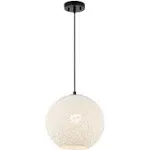 JONATHAN  Y Lacey 12" Iron/Woven Rope White/Black Bohemian/Global Clear Glass Globe LED Medium Hanging Pendant Light