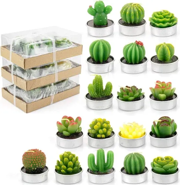 Lawei 18 Pack Cactus Tealight Candles -Handmade Delicate Succulent Mini Plan NEW