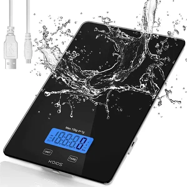 KOIOS Food Scale, 33lb/15kg Digital Kitchen Scale Grams and Ounces for Cooking Baking, 1g/0.1oz Precise Graduation, Type-C Charging, Tare Function, AAA Battery Included(Black)